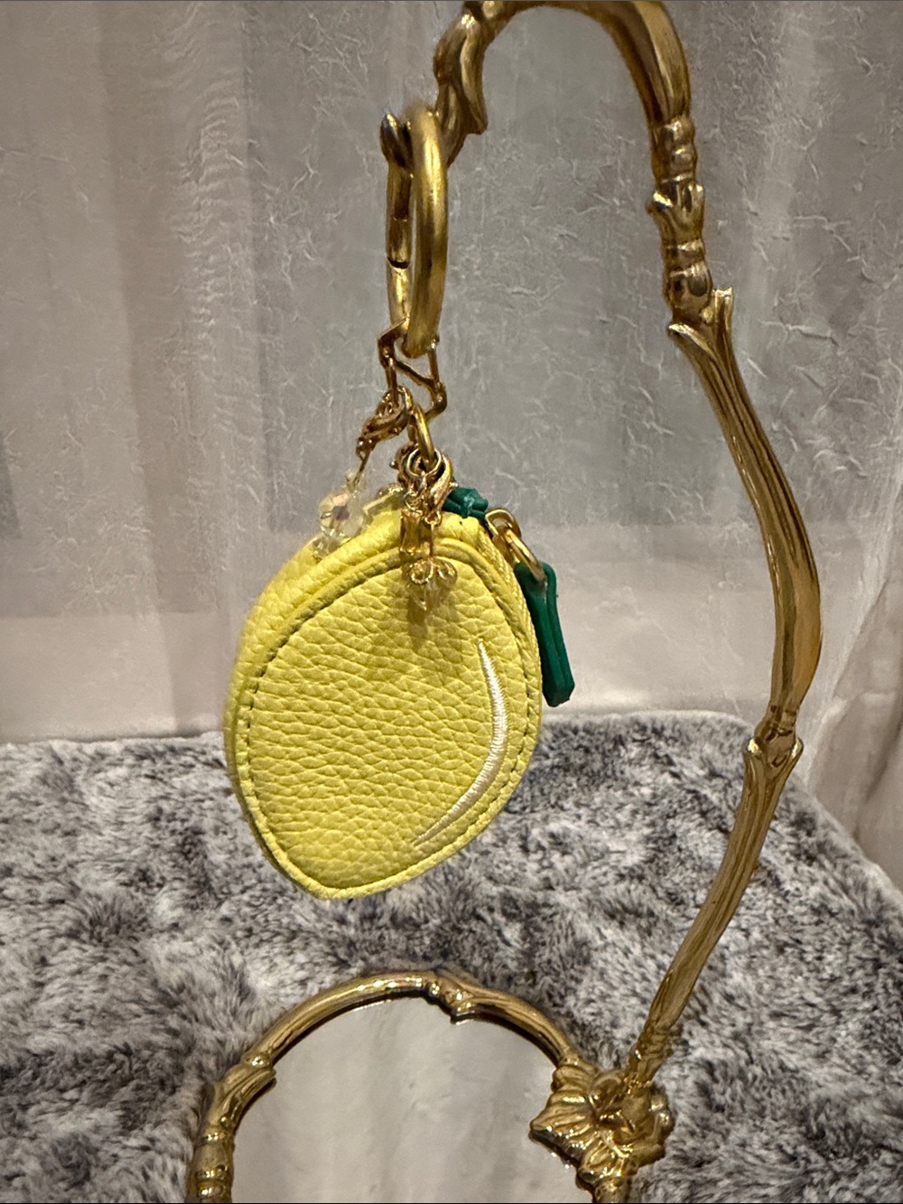 Yellow Leather Lemon Coin Pouch Keychain